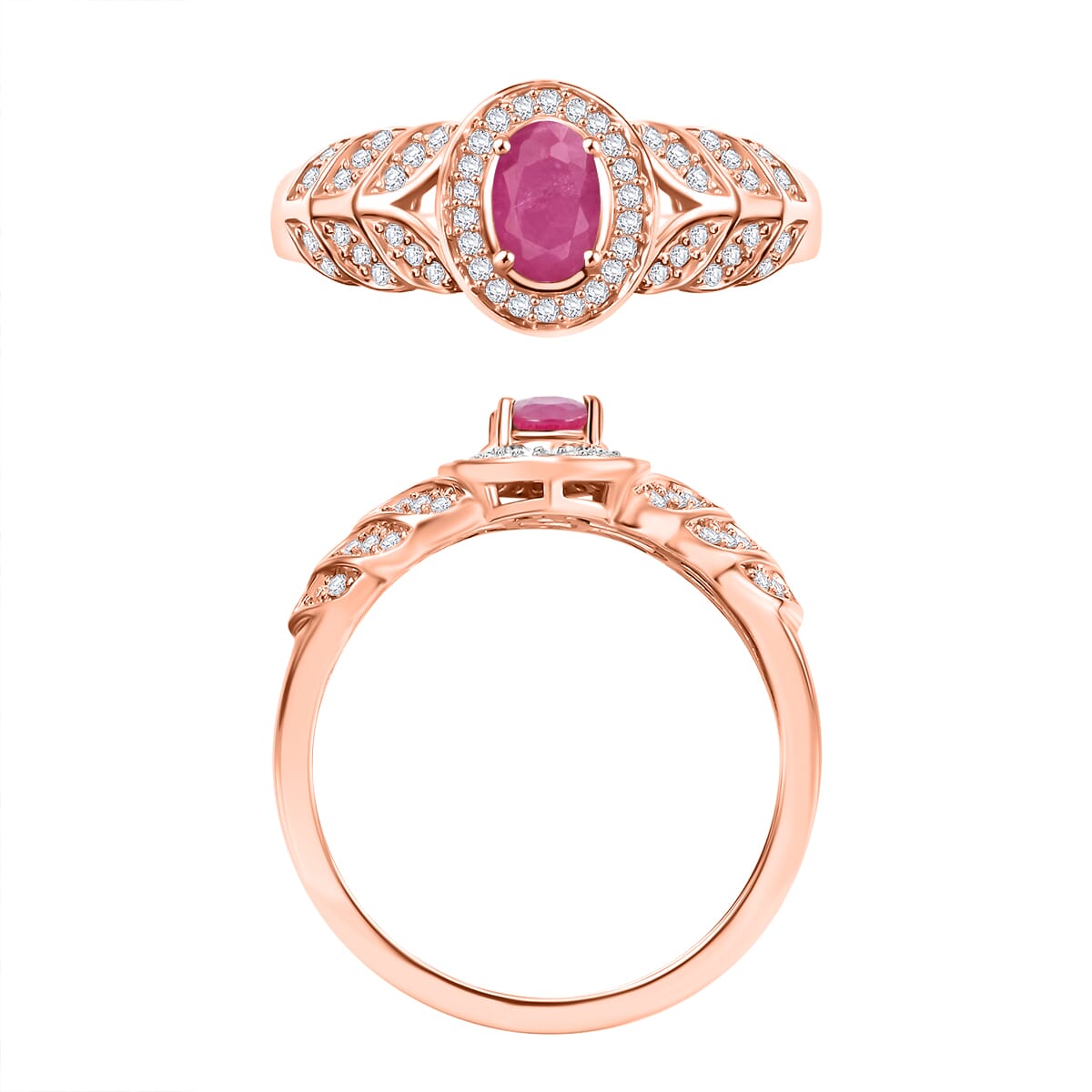 Mozambique Ruby and Moissanite 0.83 ctw Ring in 18K Vermeil Rose Gold Over Sterling Silver (Size 10) 0 image number 3
