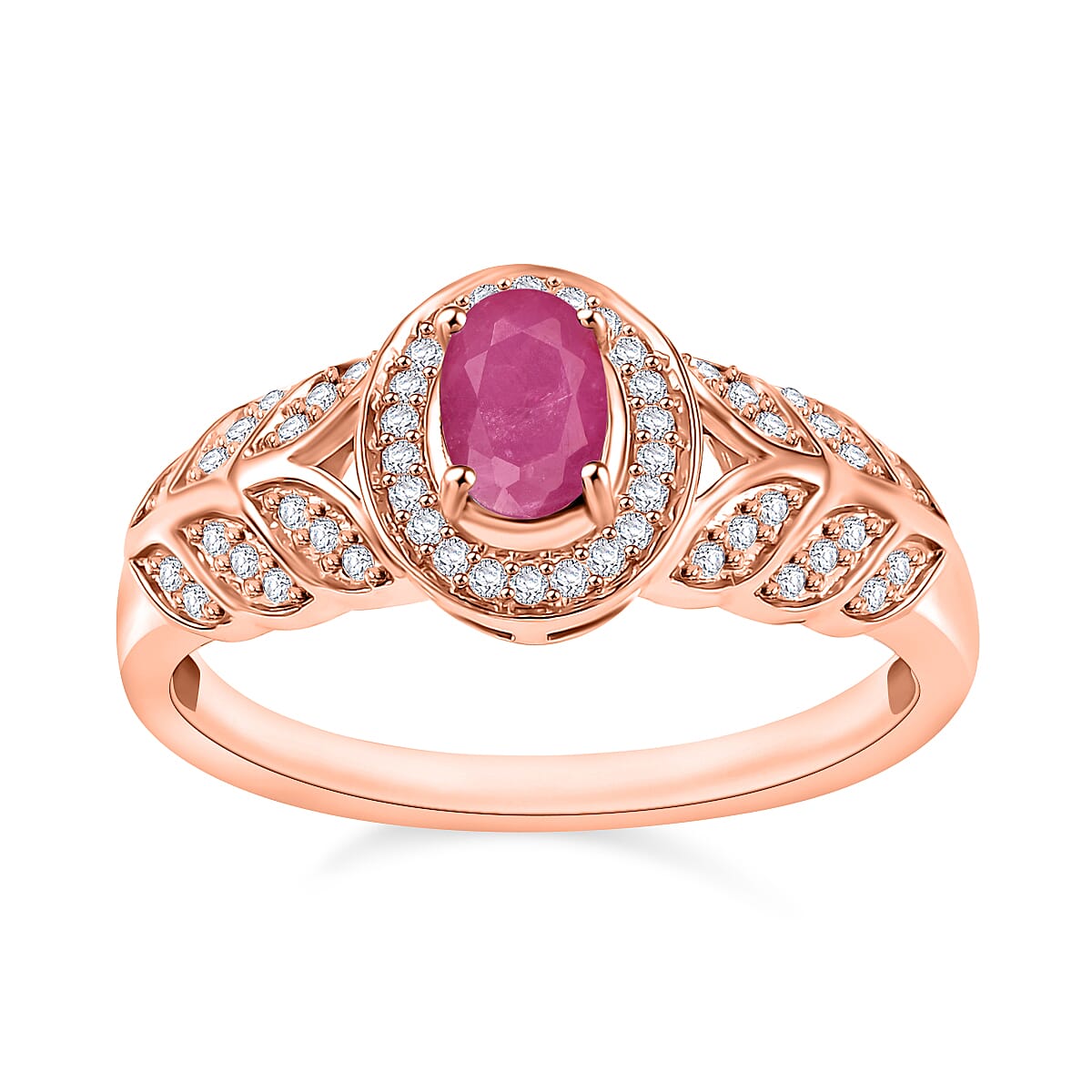 Mozambique Ruby and Moissanite 0.83 ctw Ring in 18K Vermeil Rose Gold Over Sterling Silver (Size 9.0)