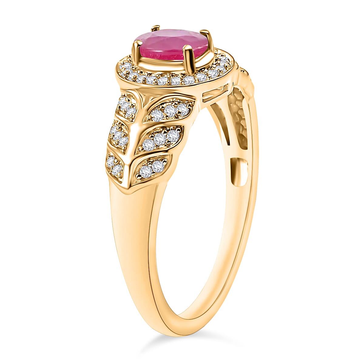 Mozambique Ruby and Moissanite 0.83 ctw Ring in 18K Vermeil Yellow Gold Over Sterling Silver (Size 8.5) (Del. in 10-12 Days) image number 2