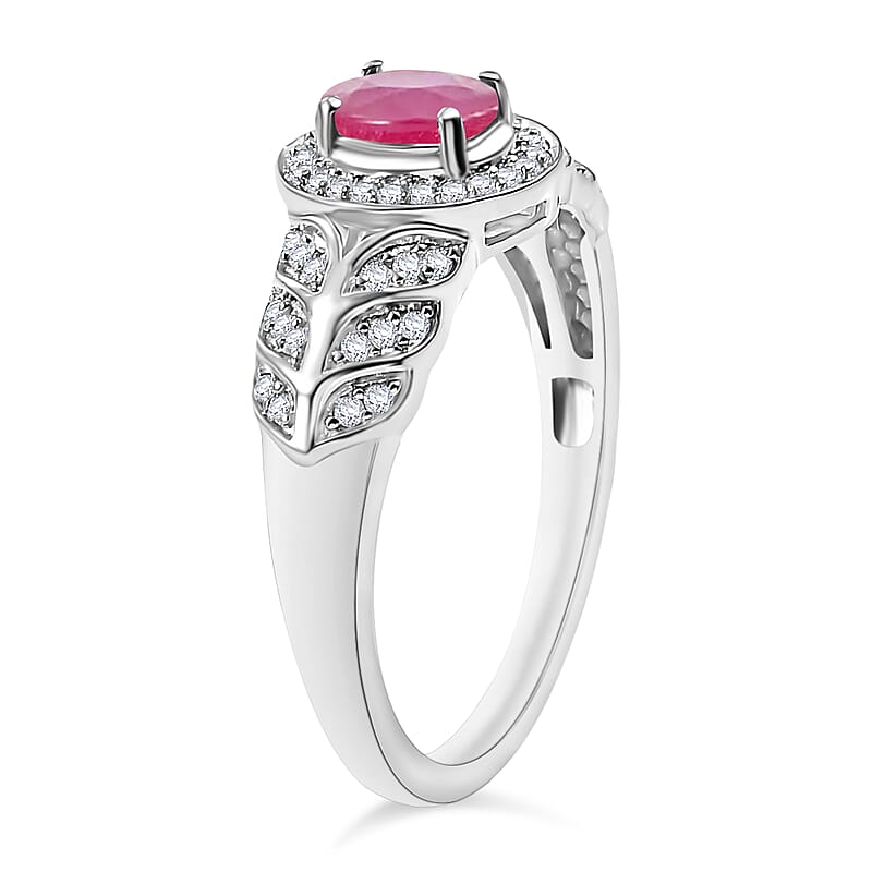 D'Joy Mozambique Ruby and Moissanite 0.83 ctw Ring in Rhodium Over Sterling Silver (Size 10.0)