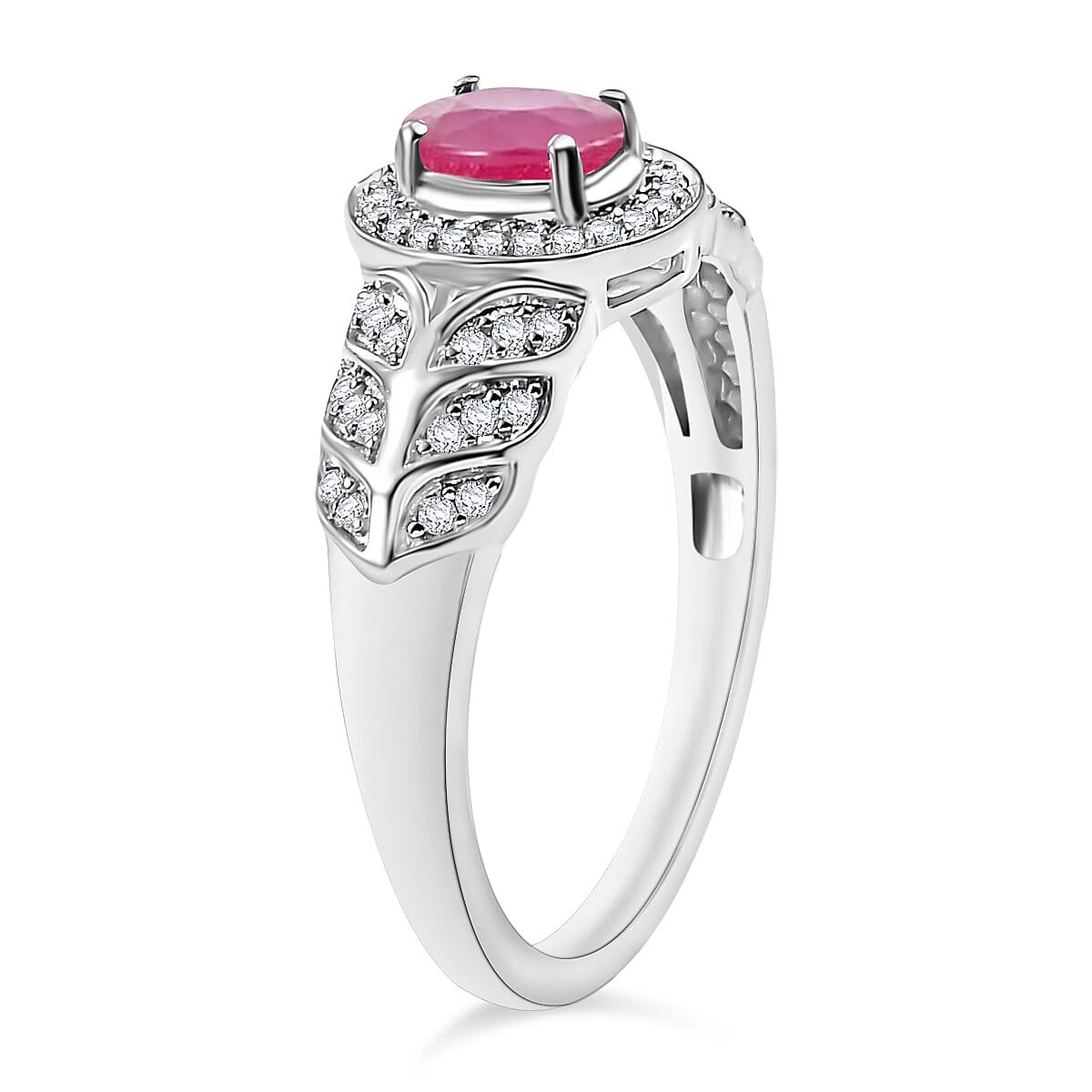 Mozambique Ruby and Moissanite 0.83 ctw Ring in Rhodium Over Sterling Silver (Size 11.5)