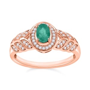 Kagem Zambian Emerald and Moissanite 0.68 ctw Ring in 18K Vermeil Rose Gold Over Sterling Silver (Size 10) 0