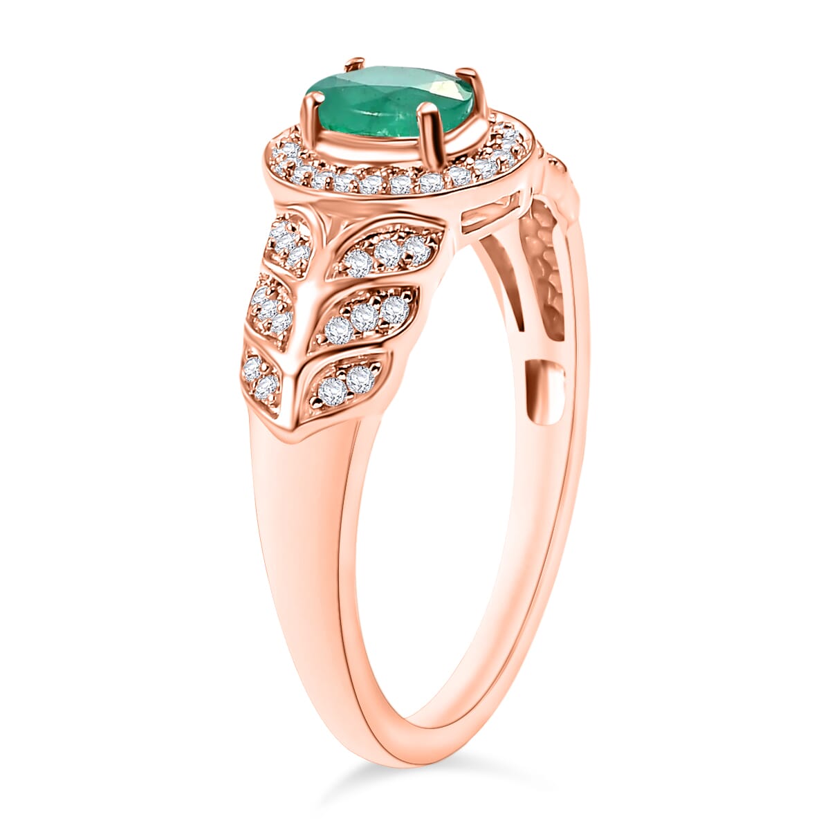 Kagem Zambian Emerald and Moissanite 0.68 ctw Ring in 18K Vermeil Rose Gold Over Sterling Silver (Size 10) 0 image number 2