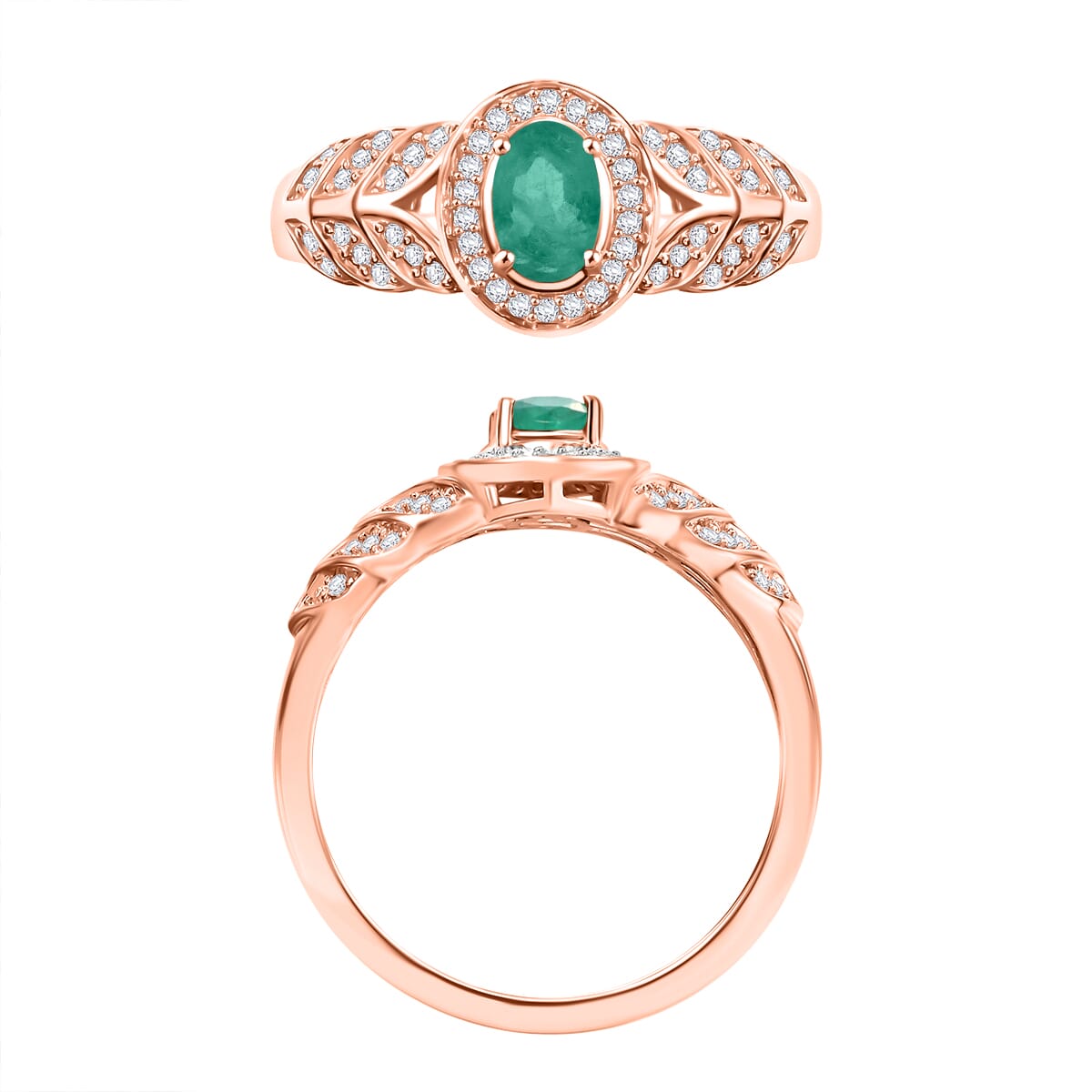 Kagem Zambian Emerald and Moissanite 0.68 ctw Ring in 18K Vermeil Rose Gold Over Sterling Silver (Size 10) 0 image number 3