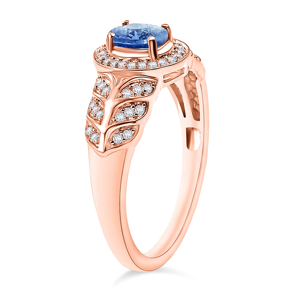 Kanchanaburi Blue Sapphire and Moissanite 0.82 ctw Ring in 18K Vermeil Rose Gold Over Sterling Silver (Size 4.5) (Del. in 10-12 Days) image number 2