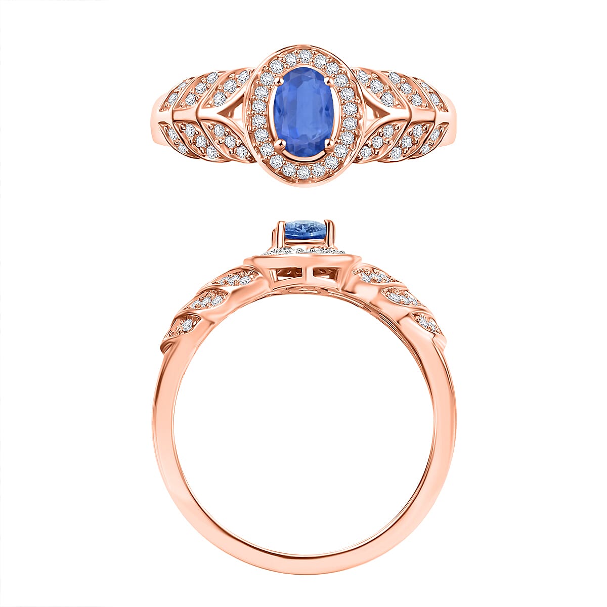 Kanchanaburi Blue Sapphire and Moissanite 0.82 ctw Ring in 18K Vermeil Rose Gold Over Sterling Silver (Size 4.5) (Del. in 10-12 Days) image number 3