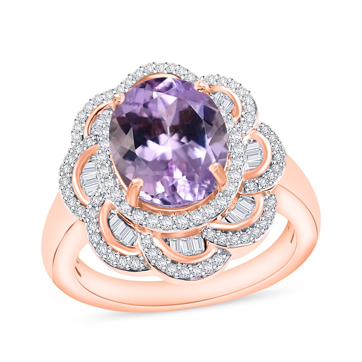 Premium Martha Rocha Kunzite and Diamond 4.95 ctw Ring in 18K Vermeil Rose Gold Over Sterling Silver (Size 10) 4 image number 0
