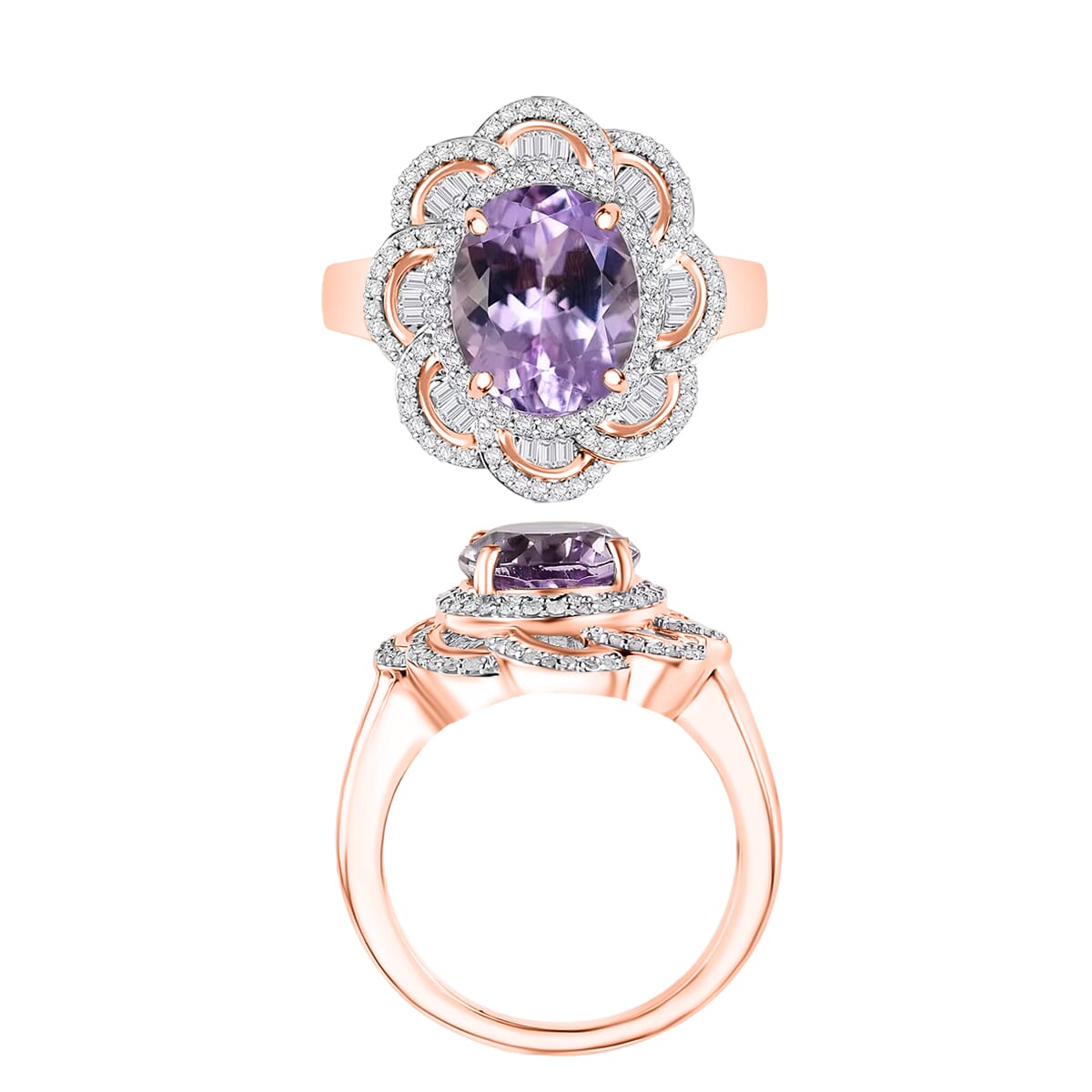 Premium Martha Rocha Kunzite and Diamond 4.95 ctw Ring in 18K Vermeil Rose Gold Over Sterling Silver (Size 10) 4 image number 3