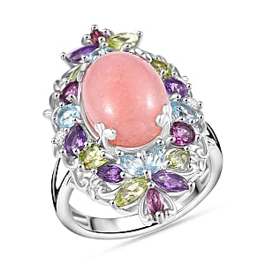 Vinicunca Peruvian Opal and Multi Gemstone 8.23 ctw Ring in Rhodium Over Sterling Silver (Size 9.0)