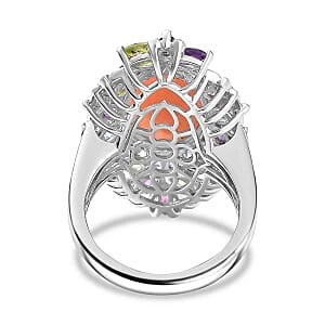 Vinicunca Peruvian Opal and Multi Gemstone 8.23 ctw Ring in Rhodium Over Sterling Silver (Size 9.0)