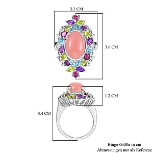 Vinicunca Peruvian Opal and Multi Gemstone 8.23 ctw Ring in Rhodium Over Sterling Silver (Size 9.0)