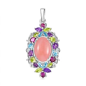 Premium Vinicunca Peruvian Opal 8.12 ctw Cluster Pendant in Rhodium Over Sterling Silver