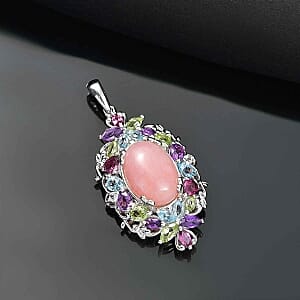 Premium Vinicunca Peruvian Opal 8.12 ctw Cluster Pendant in Rhodium Over Sterling Silver