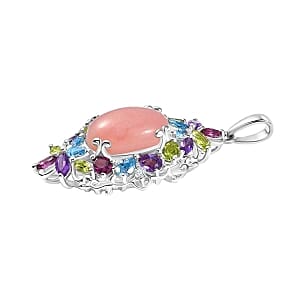 Premium Vinicunca Peruvian Opal 8.12 ctw Cluster Pendant in Rhodium Over Sterling Silver