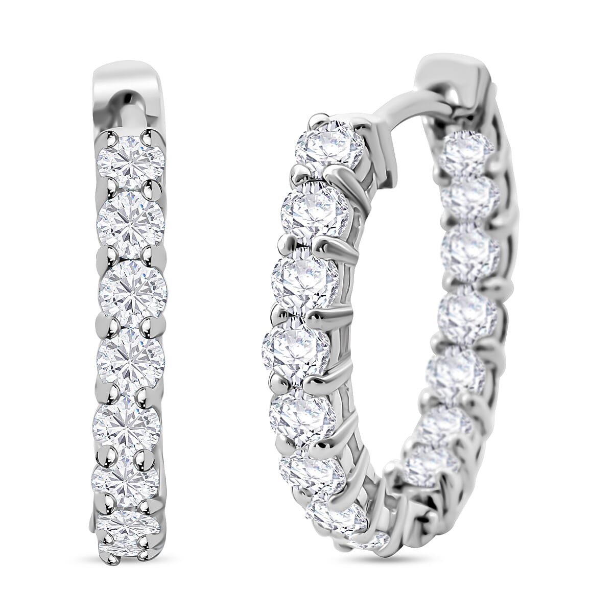 Luxuriant Lab Grown Diamond G-H SI 2.00 ctw Hoop Earrings in Rhodium Over Sterling Silver  image number 0