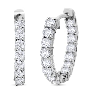 Luxuriant Lab Grown Diamond G-H SI 2.00 ctw Hoop Earrings in Rhodium Over Sterling Silver 