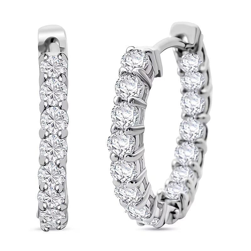 Luxuriant Lab Grown Diamond G-H SI 2.00 ctw Hoop Earrings in Rhodium Over Sterling Silver