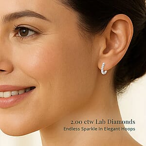 Luxuriant Lab Grown Diamond G-H SI 2.00 ctw Hoop Earrings in Rhodium Over Sterling Silver 