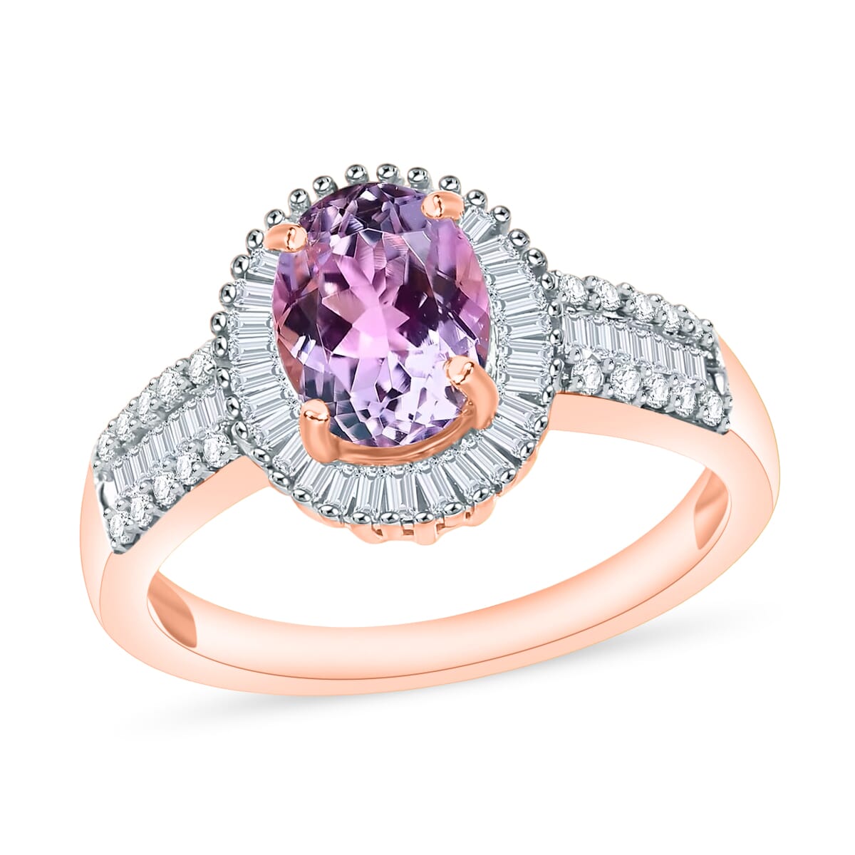 Premium Martha Rocha Kunzite and Diamond 1.81 ctw Halo Ring in 18K Vermeil Rose Gold Over Sterling Silver (Size 10) 1 image number 0
