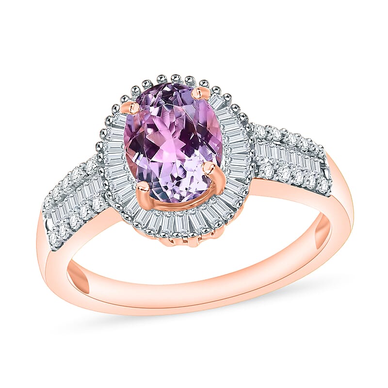 Premium Martha Rocha Kunzite and Diamond 1.81 ctw Halo Ring in 18K Vermeil Rose Gold Over Sterling Silver (Size 10) 1