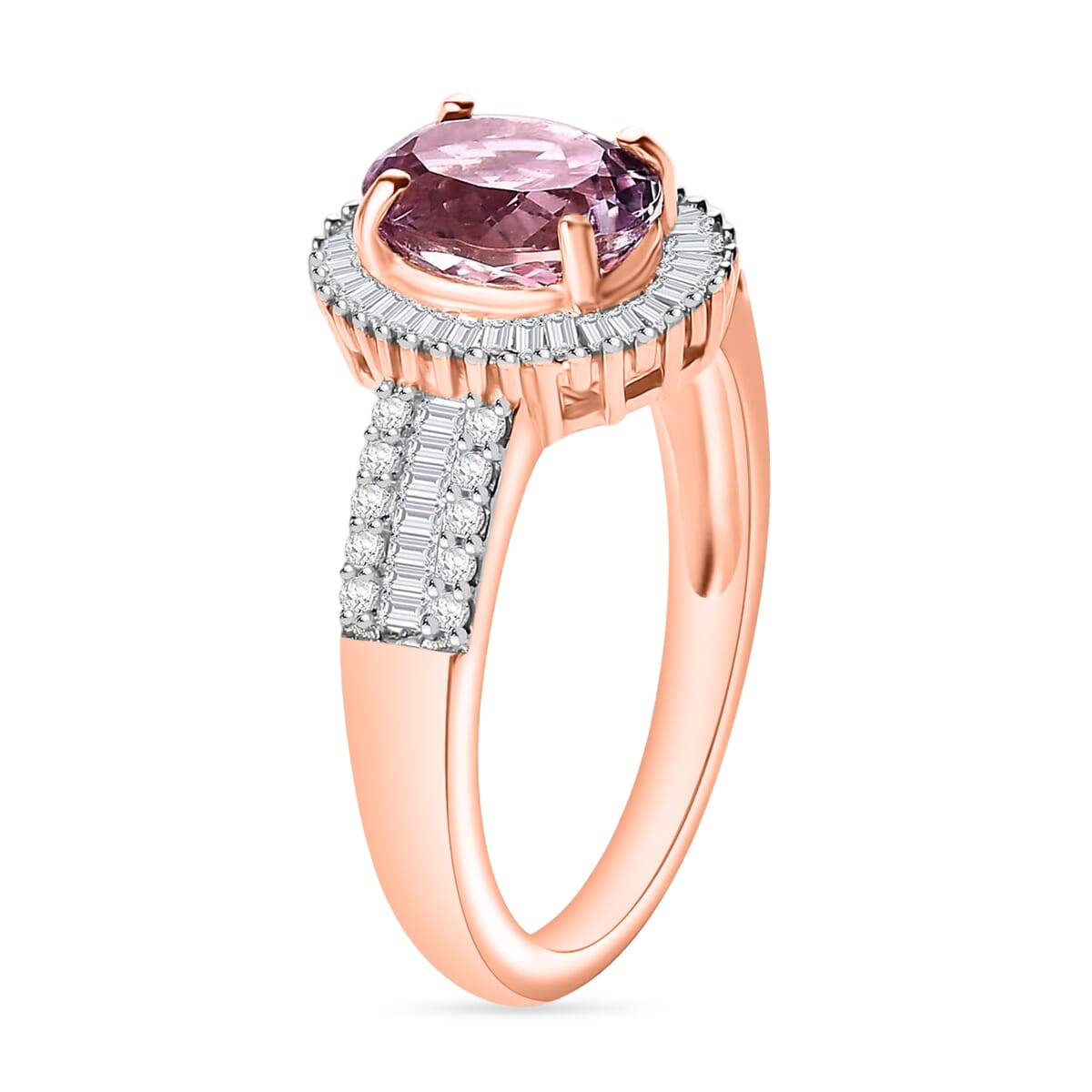 Premium Martha Rocha Kunzite and Diamond 1.81 ctw Halo Ring in 18K Vermeil Rose Gold Over Sterling Silver (Size 10) 1 image number 2