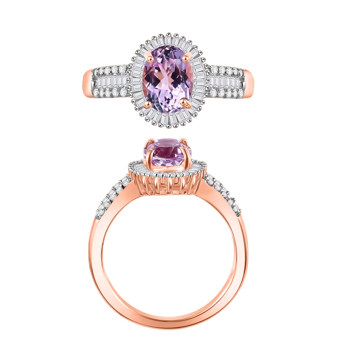 Premium Martha Rocha Kunzite and Diamond 1.81 ctw Halo Ring in 18K Vermeil Rose Gold Over Sterling Silver (Size 10) 1 image number 3