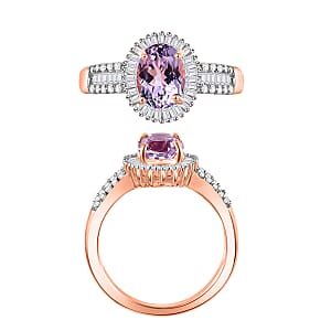 Premium Martha Rocha Kunzite and Diamond 1.81 ctw Halo Ring in 18K Vermeil Rose Gold Over Sterling Silver (Size 10) 1 (Del. in 10-12 Days)