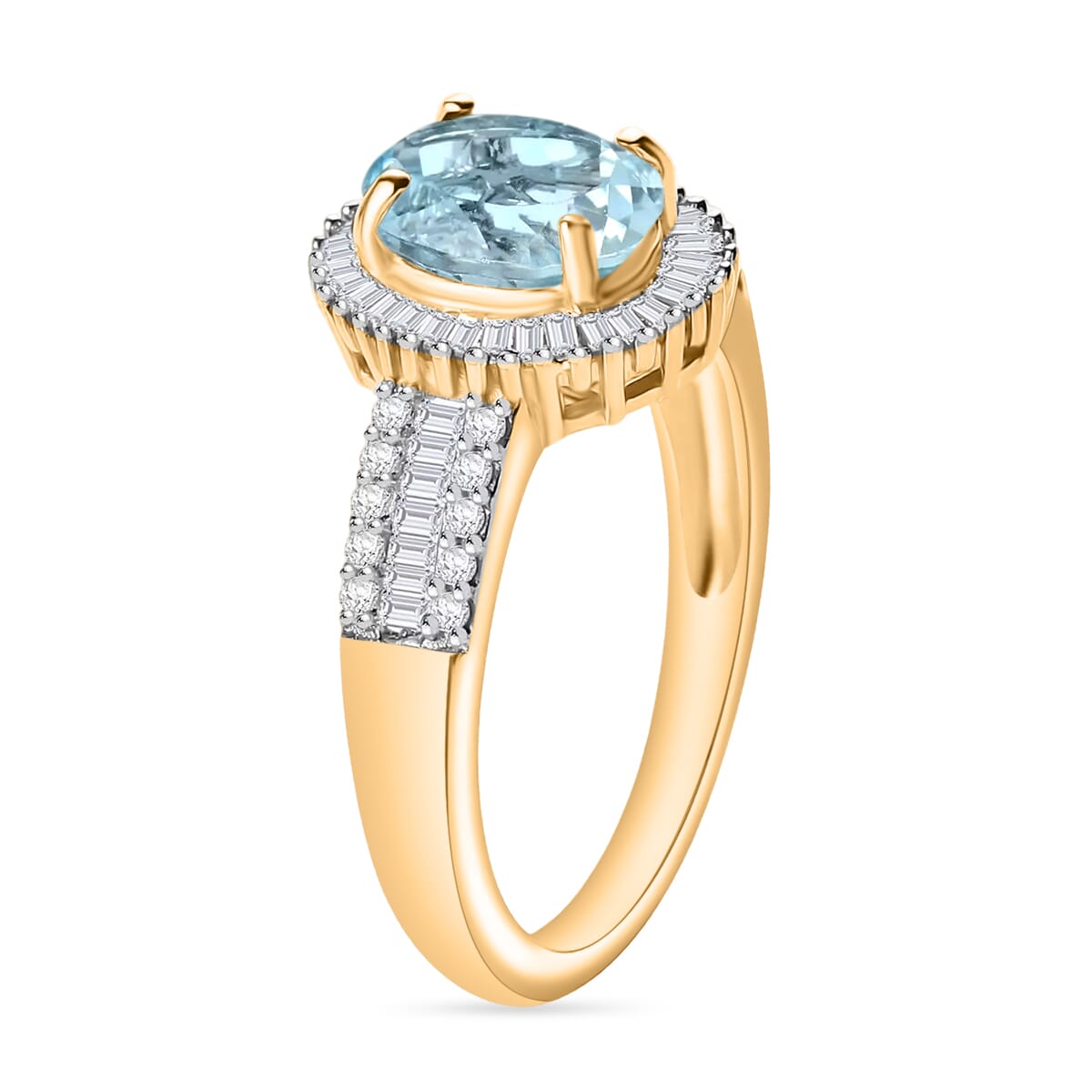Premium Mangoro Aquamarine and Diamond 1.71 ctw Halo Ring in 18K Vermeil Rose Gold Over Sterling Silver (Size 10.0) image number 2