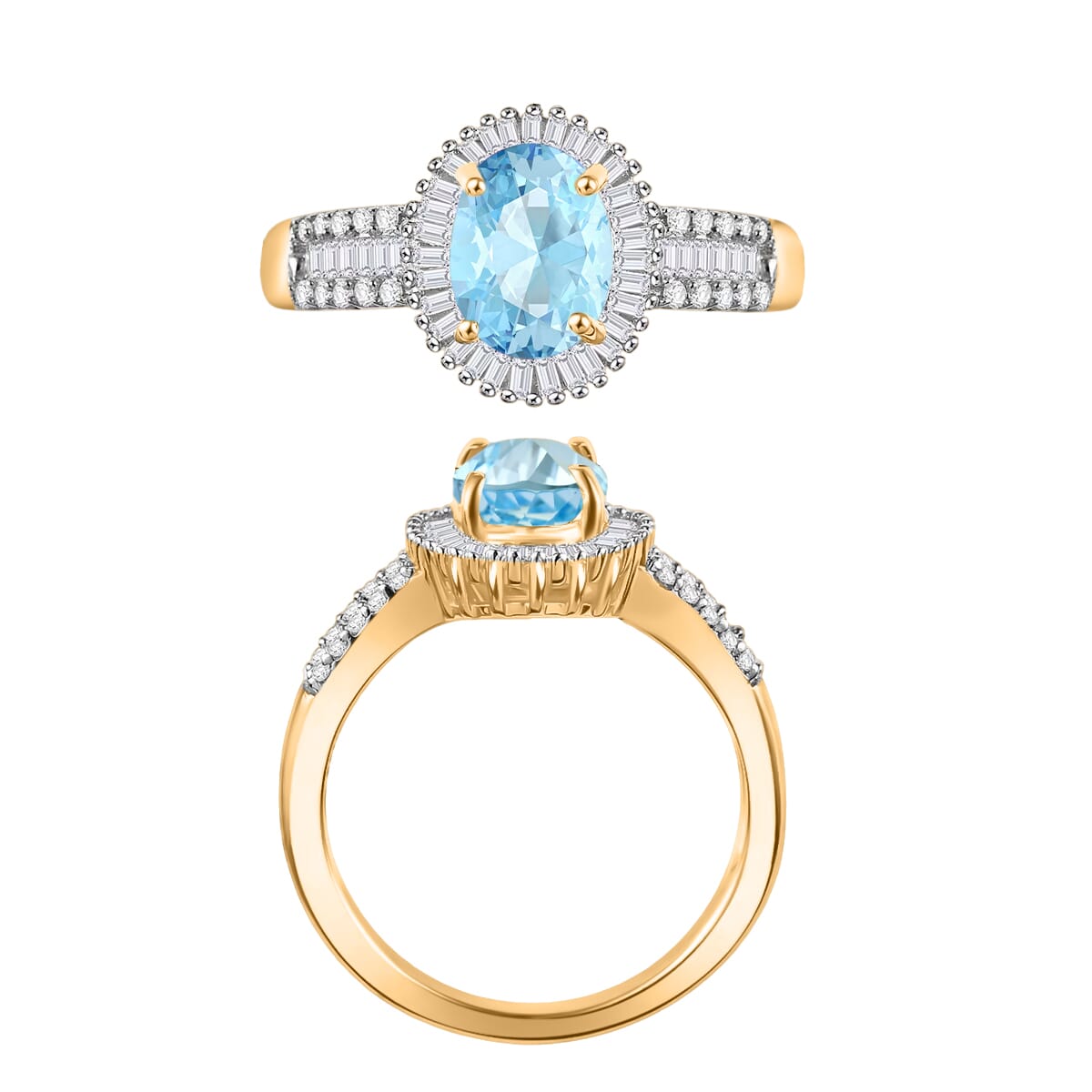 Premium Mangoro Aquamarine and Diamond 1.71 ctw Halo Ring in 18K Vermeil Rose Gold Over Sterling Silver (Size 10.0) image number 3