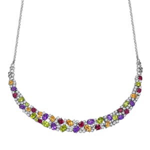 GP Royal Art Deco Collection Multi Gemstone 26.75 ctw Necklace in Rhodium Over Sterling Silver 18 Inches