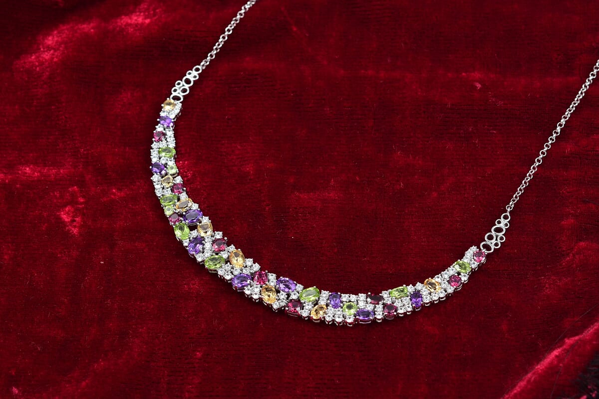 GP Royal Art Deco Collection Multi Gemstone 26.75 ctw Necklace in Rhodium Over Sterling Silver 18 Inches image number 1