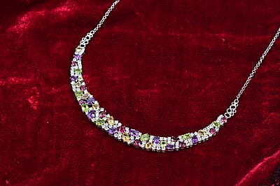 GP Royal Art Deco Collection Multi Gemstone 26.75 ctw Necklace in Rhodium Over Sterling Silver 18 Inches