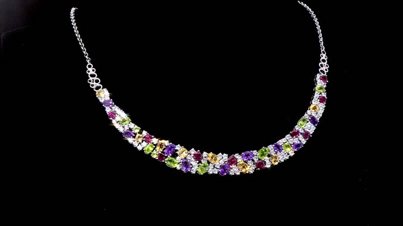 GP Royal Art Deco Collection Multi Gemstone 26.75 ctw Necklace in Rhodium Over Sterling Silver 18 Inches