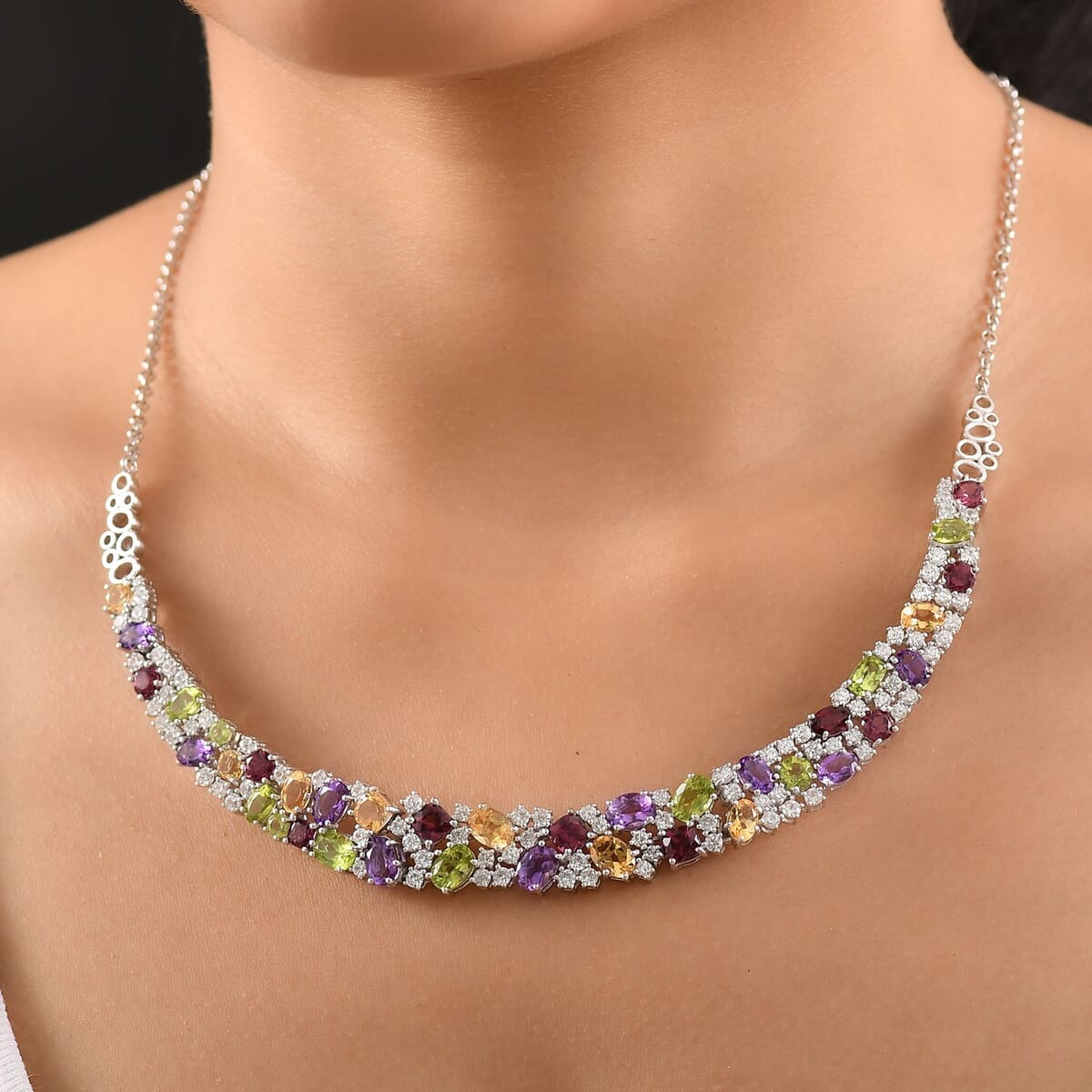 GP Royal Art Deco Collection Multi Gemstone 26.75 ctw Necklace in Rhodium Over Sterling Silver 18 Inches image number 2