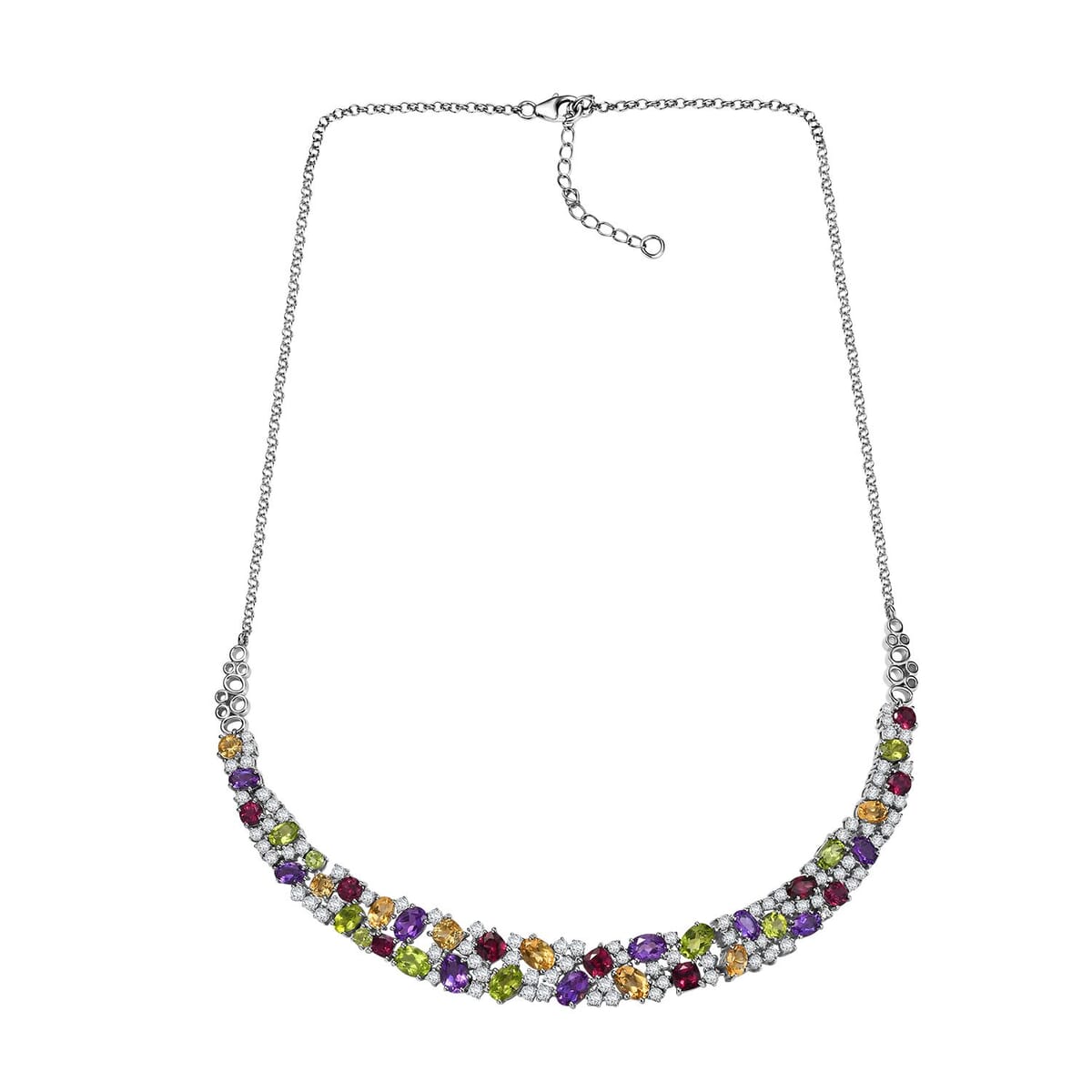 GP Royal Art Deco Collection Multi Gemstone 26.75 ctw Necklace in Rhodium Over Sterling Silver 18 Inches image number 3