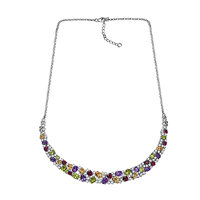 GP Royal Art Deco Collection Multi Gemstone 26.75 ctw Necklace in Rhodium Over Sterling Silver 18 Inches