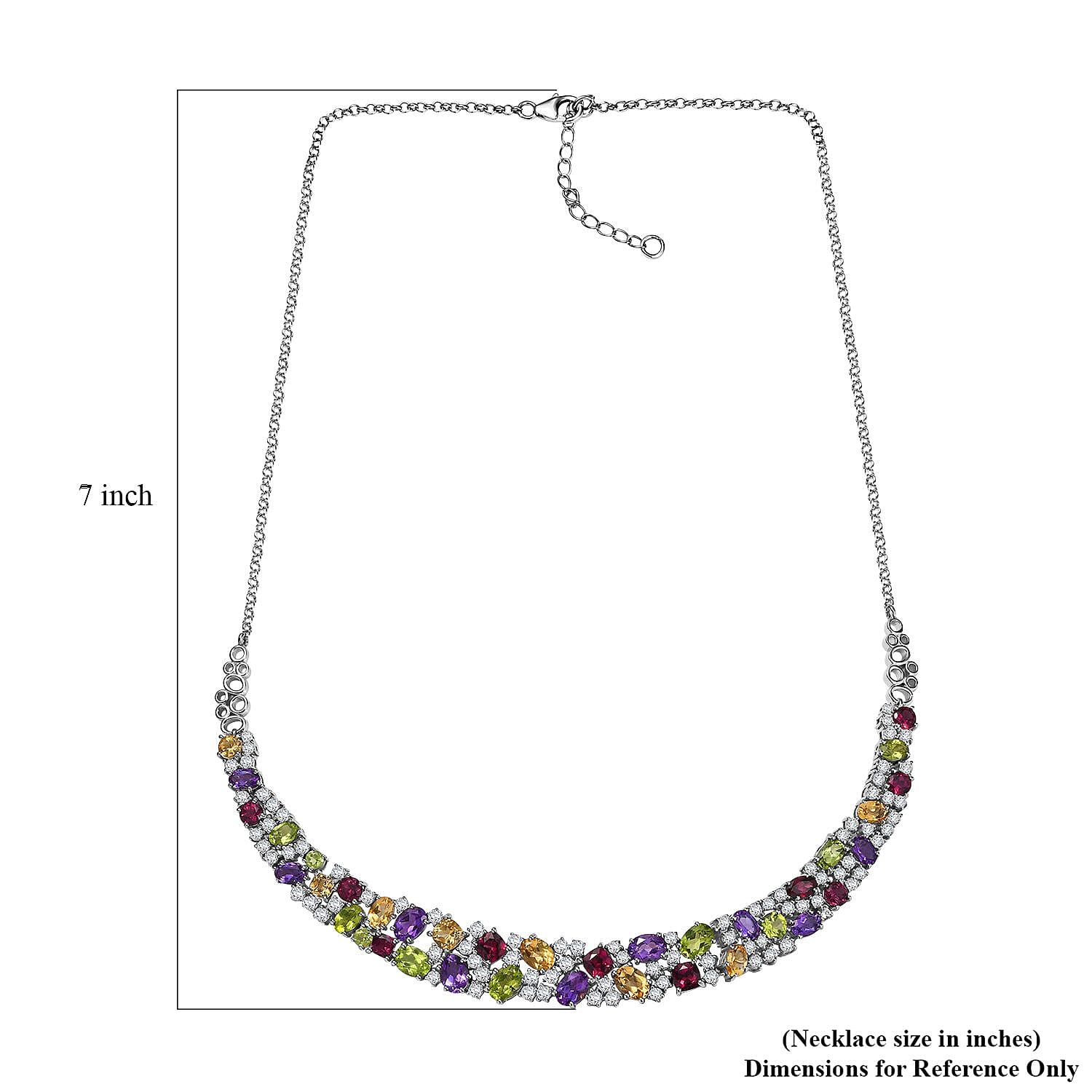 GP Royal Art Deco Collection Multi Gemstone 26.75 ctw Necklace in Rhodium Over Sterling Silver 18 Inches