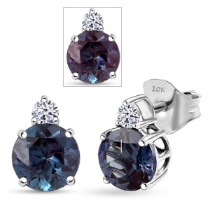 Certified & Appraised AAA Luxuriant Lab Grown Alexandrite and G-H SI Lab Grown Diamond 2.68 ctw Earrings in 10K White Gold