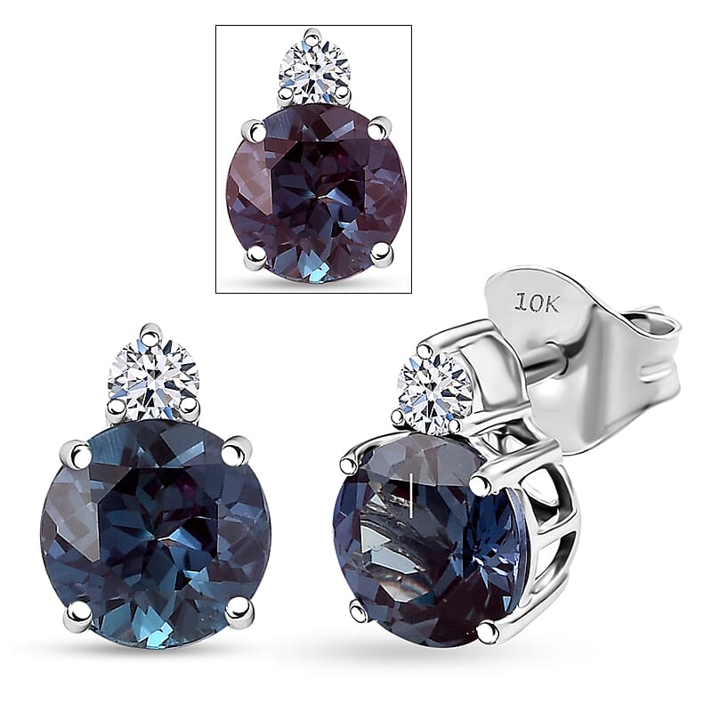 Certified & Appraised AAA Luxuriant Lab Grown Alexandrite and G-H SI Lab Grown Diamond 2.68 ctw Earrings in 10K White Gold