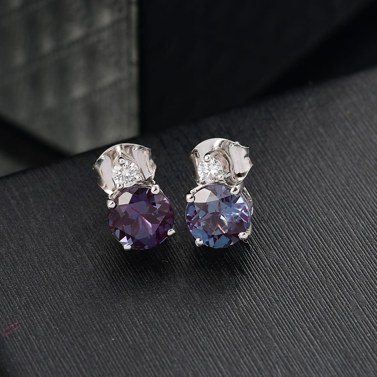 Certified & Appraised 10K White Gold AAA Luxuriant Lab Grown Alexandrite, Lab Grown Diamond (G-H, SI) Earrings 2.68 ctw image number 1