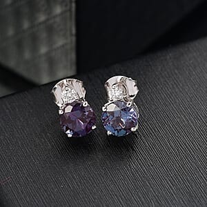 Certified & Appraised AAA Luxuriant Lab Grown Alexandrite and G-H SI Lab Grown Diamond 2.68 ctw Earrings in 10K White Gold