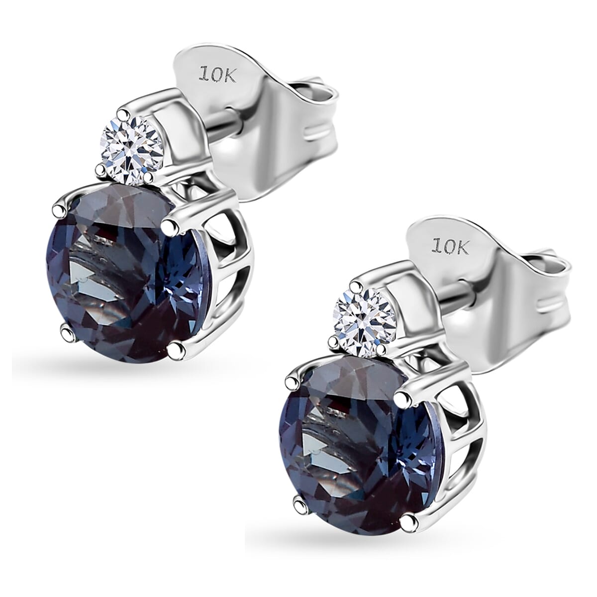 Certified & Appraised 10K White Gold AAA Luxuriant Lab Grown Alexandrite, Lab Grown Diamond (G-H, SI) Earrings 2.68 ctw image number 3