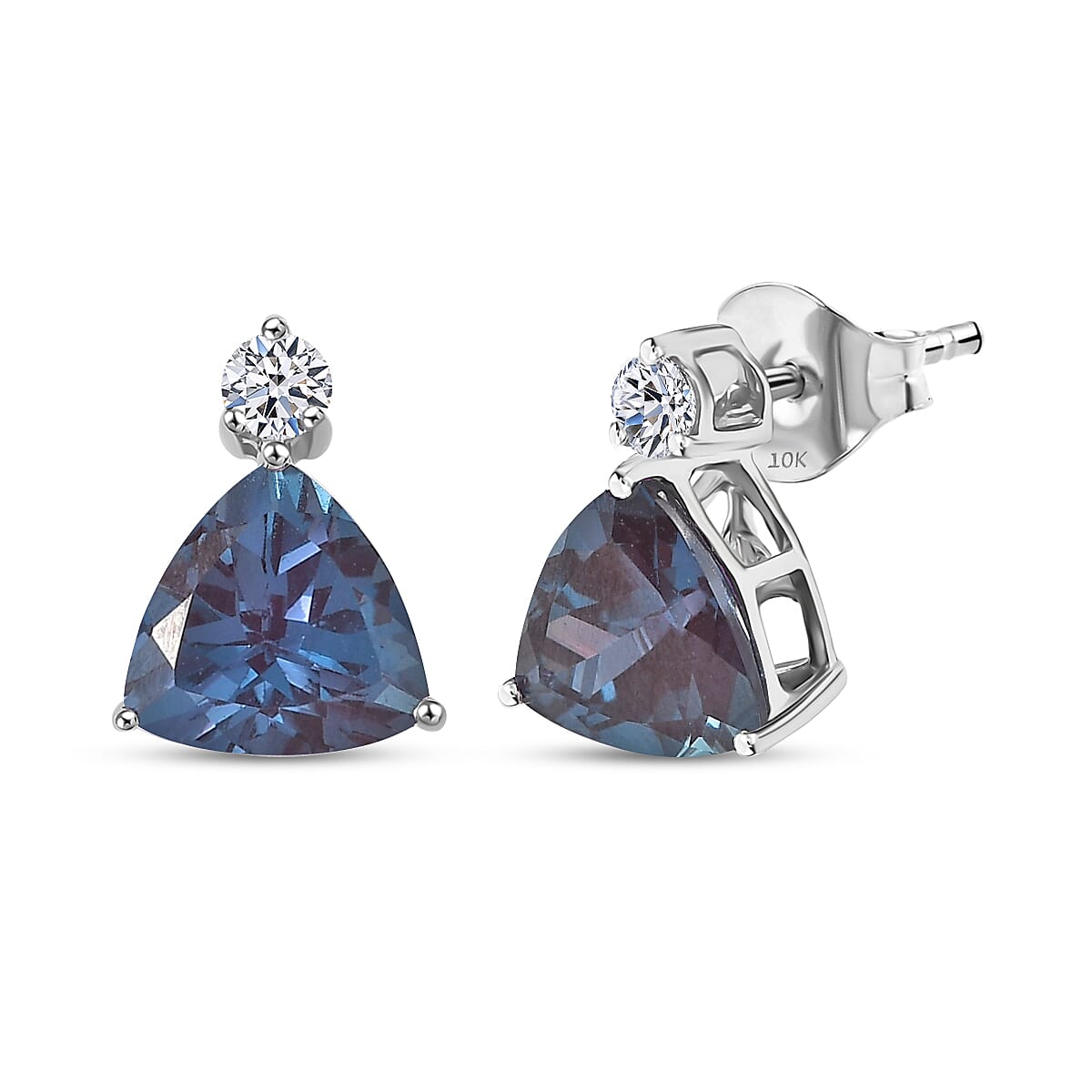 Certified & Appraised AAA Luxuriant Lab Grown Alexandrite and G-H SI Lab Grown Diamond 2.95 ctw Earrings in 10K White Gold image number 0