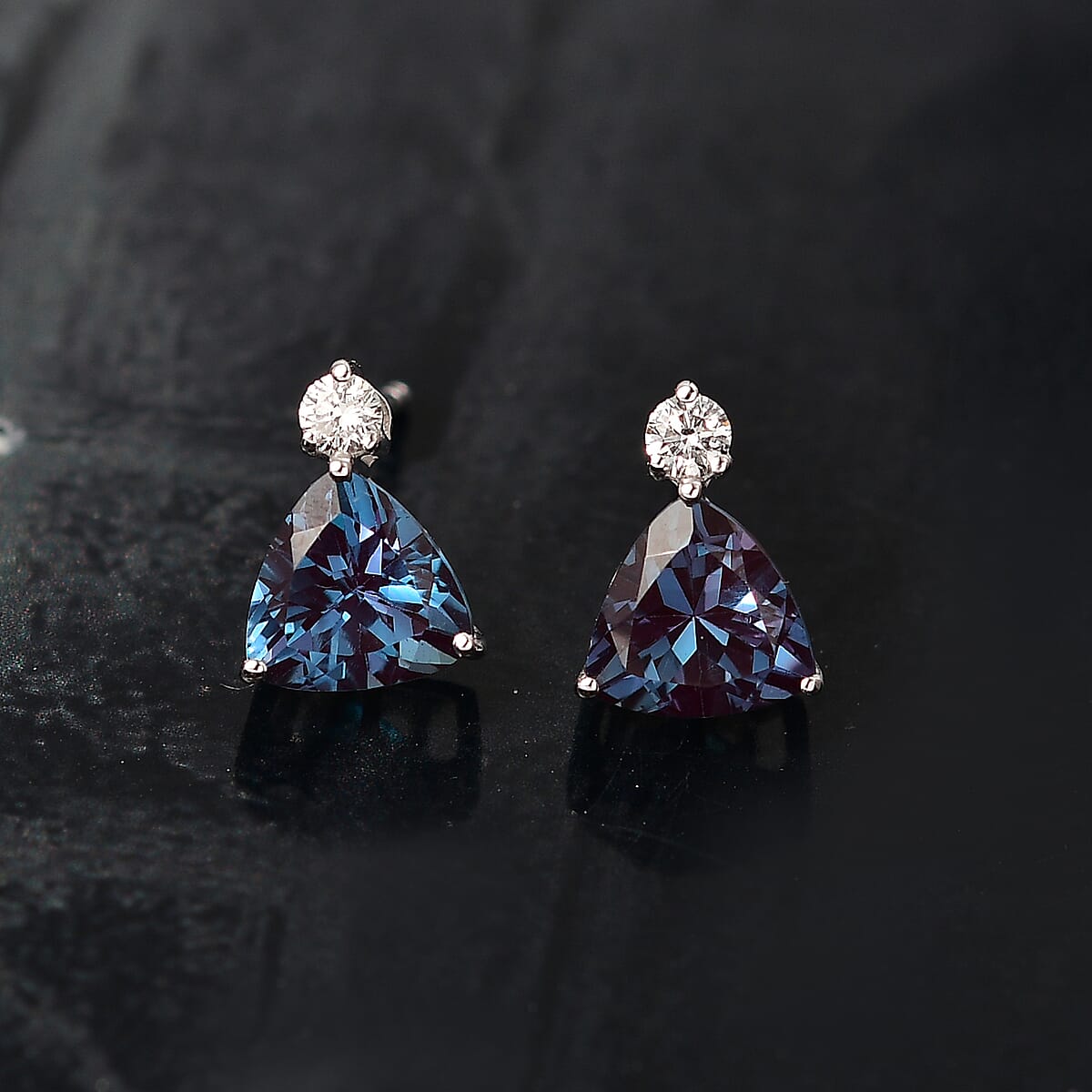 Certified & Appraised AAA Luxuriant Lab Grown Alexandrite and G-H SI Lab Grown Diamond 2.95 ctw Earrings in 10K White Gold image number 1