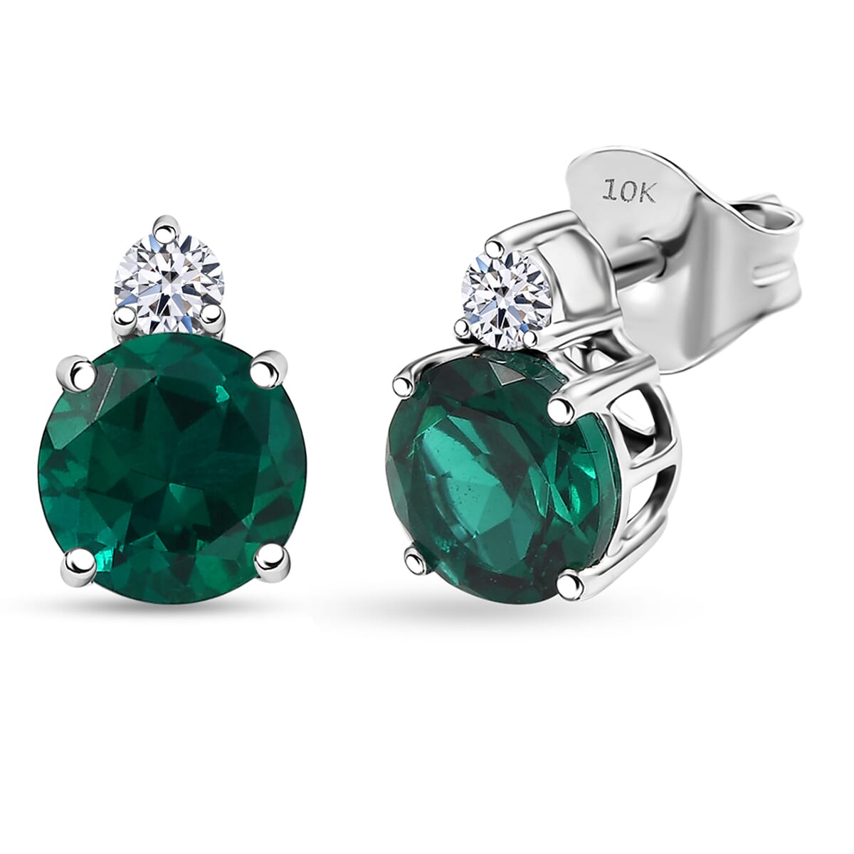 AAA Luxuriant Lab Grown Emerald and G-H SI Lab Grown Diamond 2.01 ctw Earrings in 10K White Gold image number 0