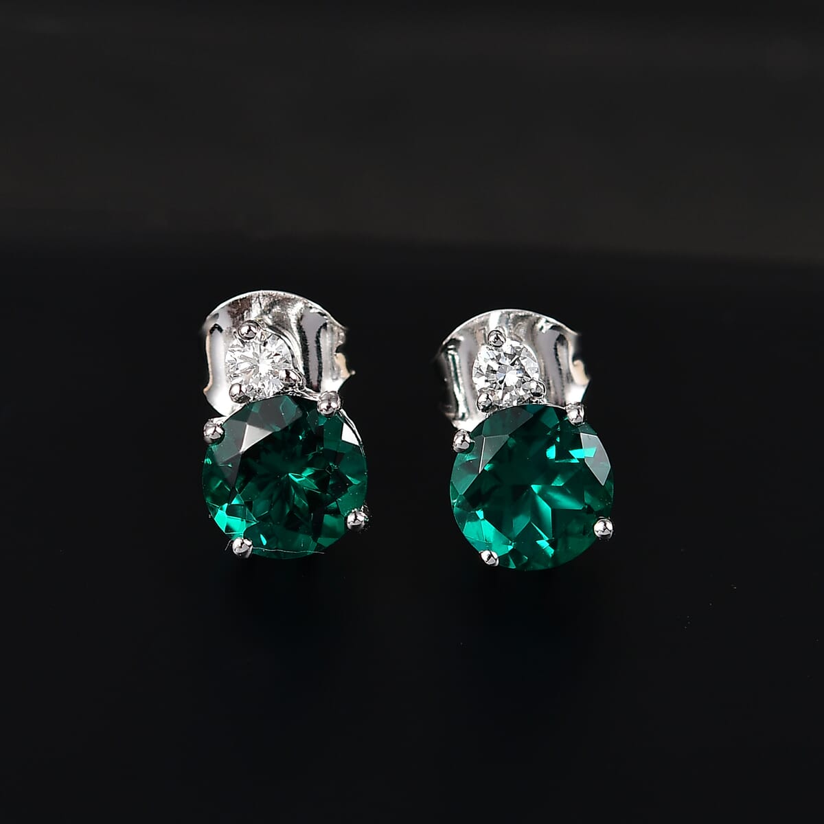 AAA Luxuriant Lab Grown Emerald and G-H SI Lab Grown Diamond 2.01 ctw Earrings in 10K White Gold image number 1