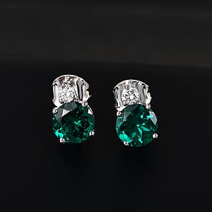 AAA Luxuriant Lab Grown Emerald and G-H SI Lab Grown Diamond 2.01 ctw Earrings in 10K White Gold