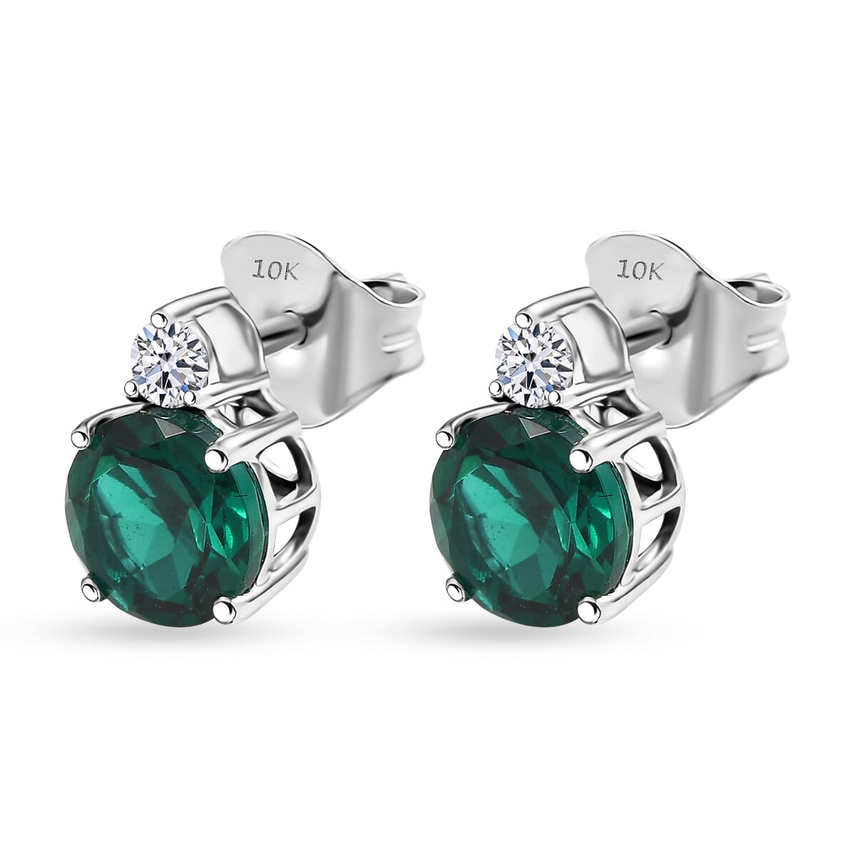 AAA Luxuriant Lab Grown Emerald and G-H SI Lab Grown Diamond 2.01 ctw Earrings in 10K White Gold image number 3