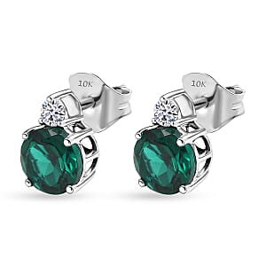 AAA Luxuriant Lab Grown Emerald and G-H SI Lab Grown Diamond 2.01 ctw Earrings in 10K White Gold