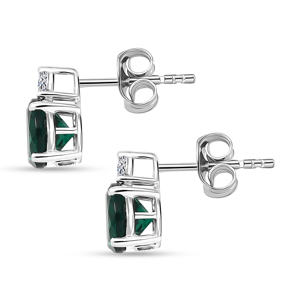 Certified & Appraised 10K White Gold AAA Luxuriant Lab Grown Emerald, Lab Grown Diamond (G-H, SI) Earrings 2.01 ctw
